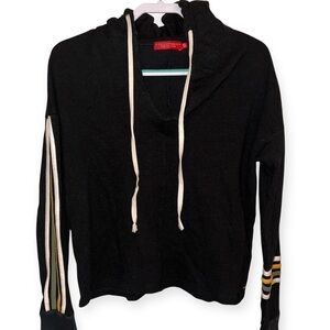 EUC Philanthropy Black Hooded Sweater with Striped Sleeves
